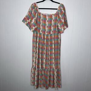 Michelle McDowell Women’s Geo Plaid Maxi Dress Spring Colors Size Medium
